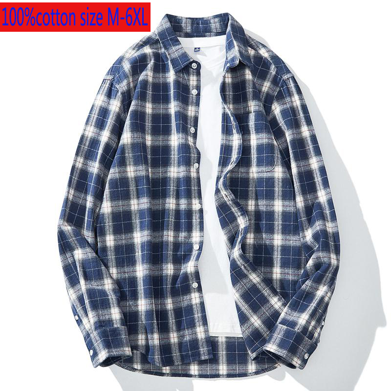 

New Men Autumn Long Sleeve Casual 100%pure Cotton Handsome Plaid Casual Shirts Flannel Large Plus Size SML XL2XL 3XL 4XL 5XL 6XL, F256
