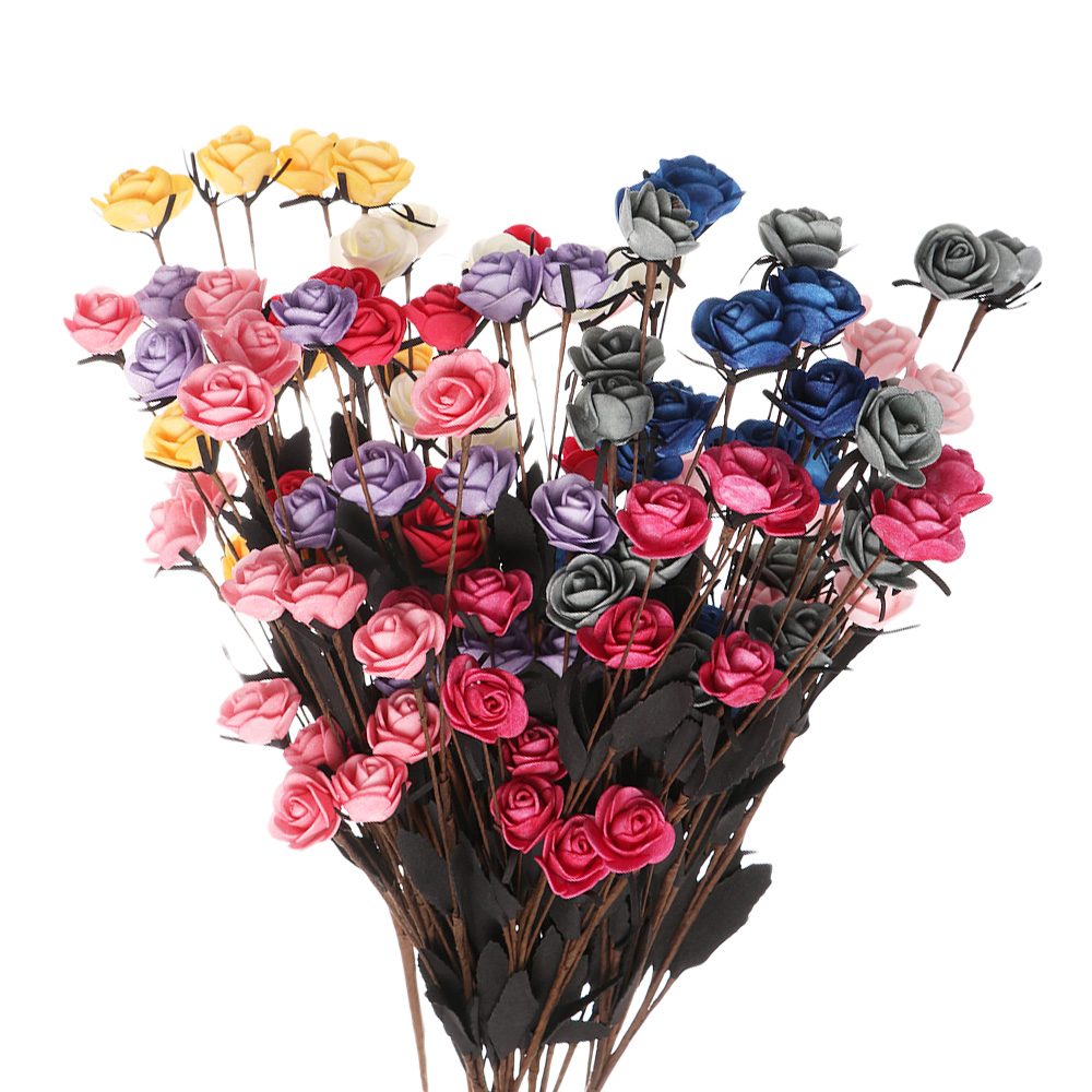 

15 Heads 9 Colors Artificial Simulation Rose Flower Realistic Fake Silk Blue Rose Flowers Bouquet Weeding Party Home Decoration, Royal blue