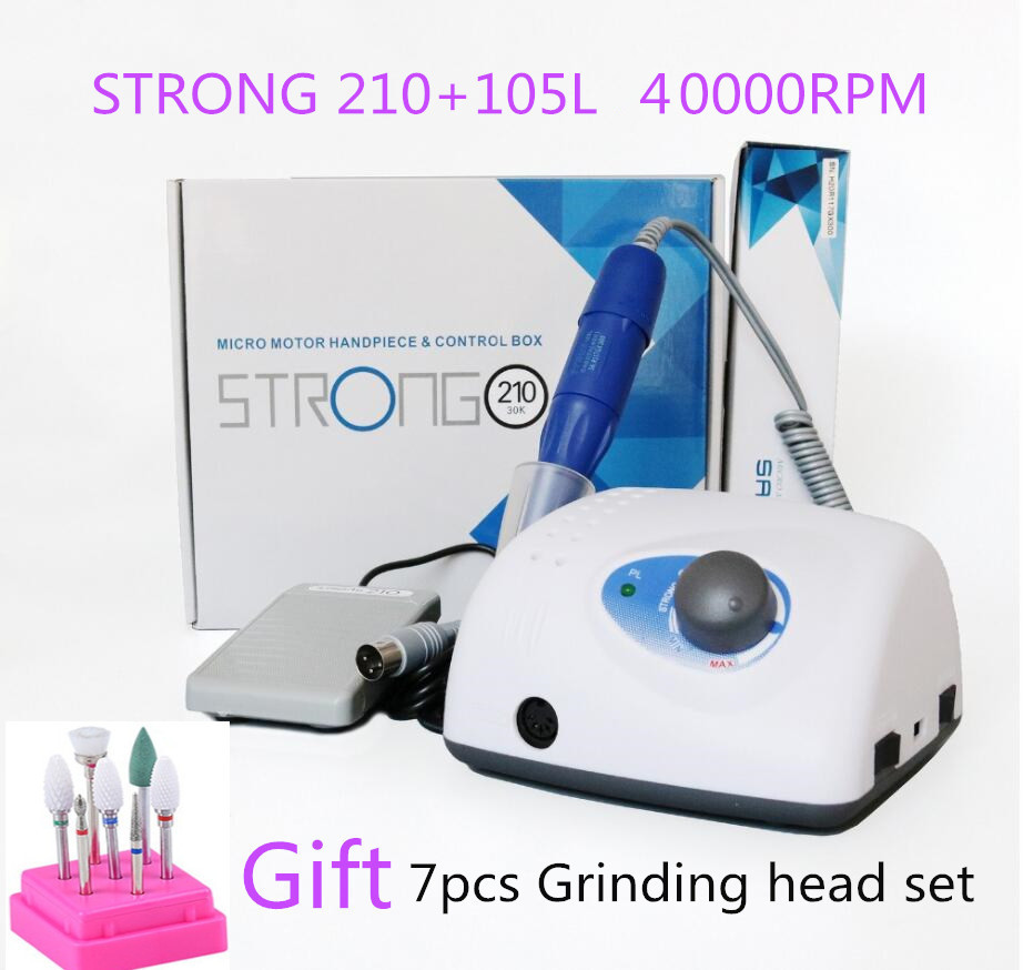 

2018 New Arrival STRONG 210 105L Handpiece 65W 40000rpm Nail Drills Manicure Machine Pedicure Electric File Bits