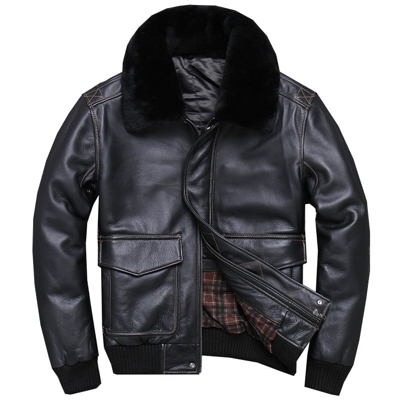 

2020 Black Men USAF A2 Pilot Leather Jacket Wool Collar Genuine Thick Cowhide Russian Winter Leather Coat FREE SHIPPING