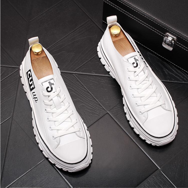 

Newest Stylish Fashion Men's Casual Shoes Men White Skate Sneakers Lace-up PU Leather Luxury Embroidery Breathable Flats E198, Black