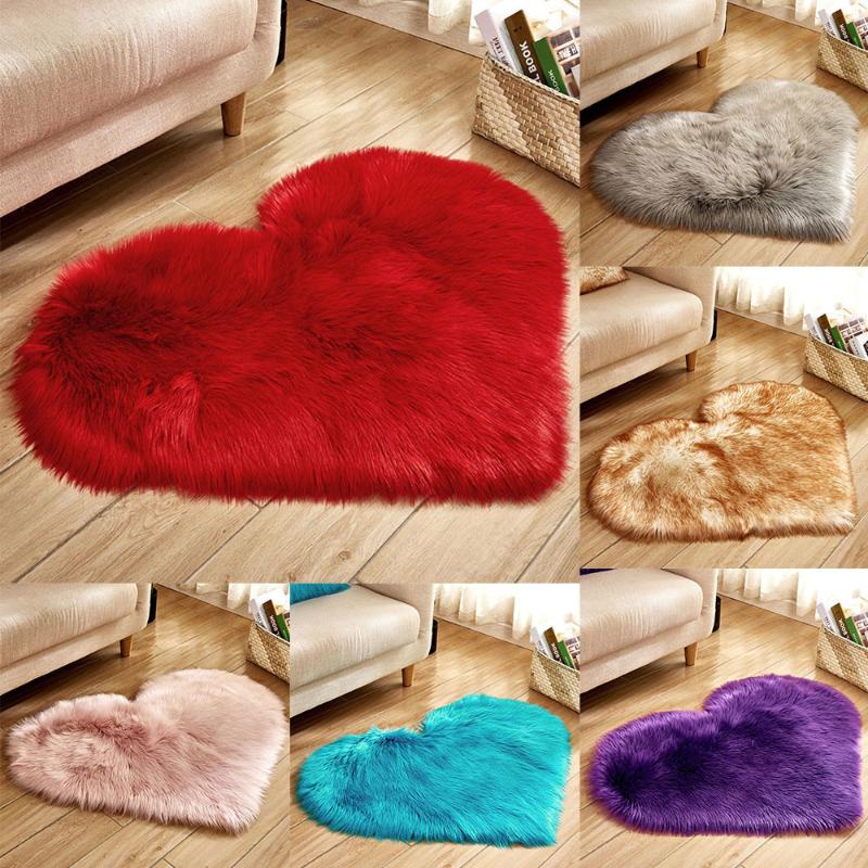 

Living Room Carpet Mats Rugs Heart Artificial Wool Sheepskin Floor Area Rug Shaggy Bedroom Kids Room Faux Fluffy Carpets Mats, Gray