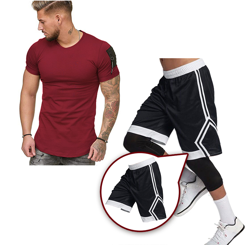 

New sports leisure suit men's T-shirt basketball sports shorts solid color men's fashion leisure T-shirt Shorts Set