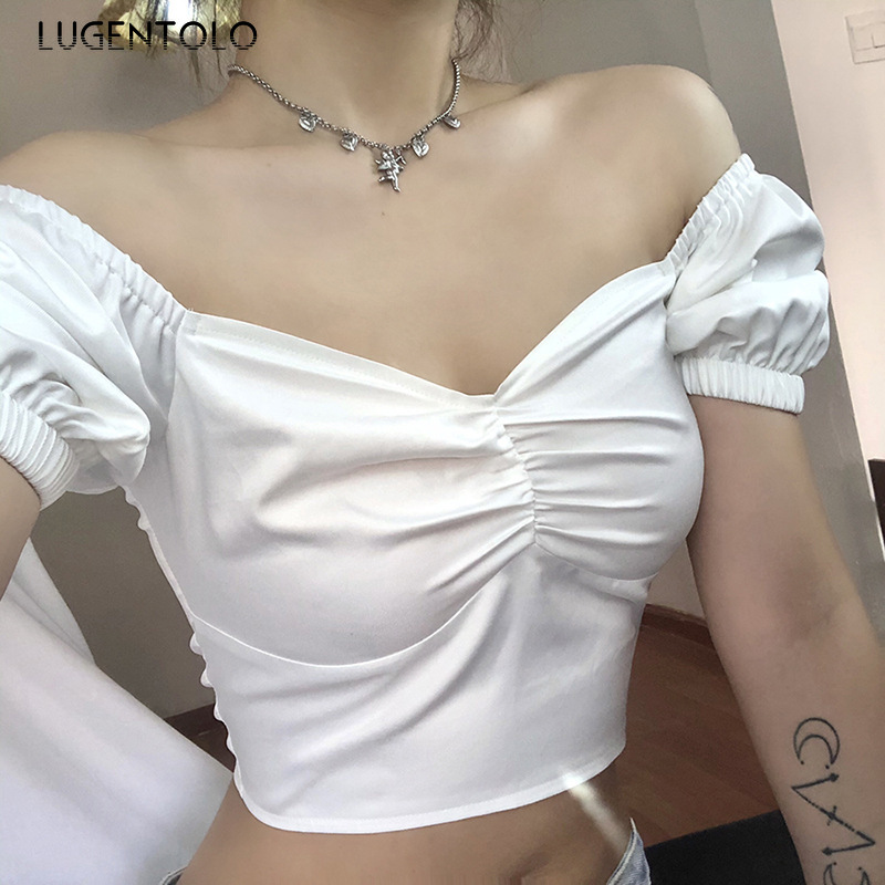 

Lugntolo Women Sexy T-shirt Short-Sleeved Square Collar Summer New Navel Slimming Short Casual Women' All-match T-shirt, Purple