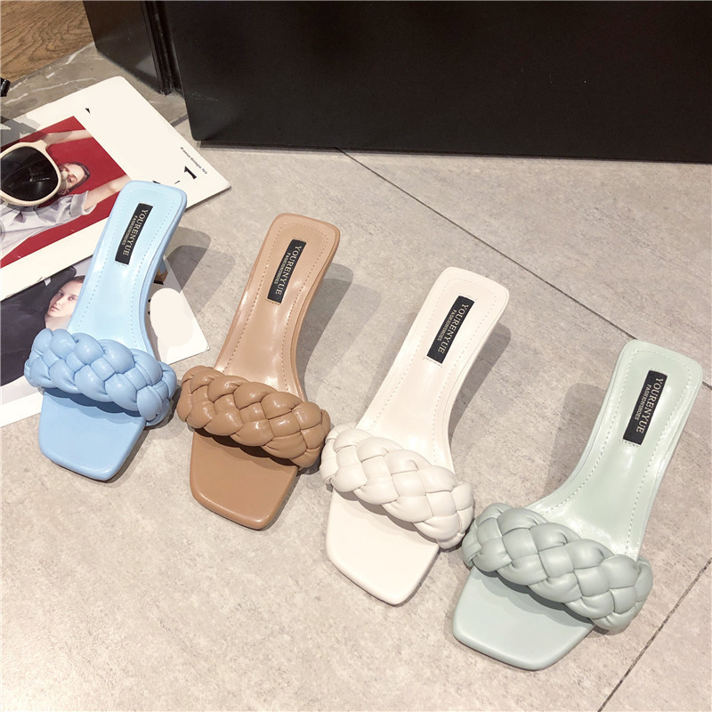 

High-heeled Shoes Lady Ladies' Slippers Thin Heels Slipers Women Rubber Flip Flops Low Slides Heeled Soft 2020 Hawaiian