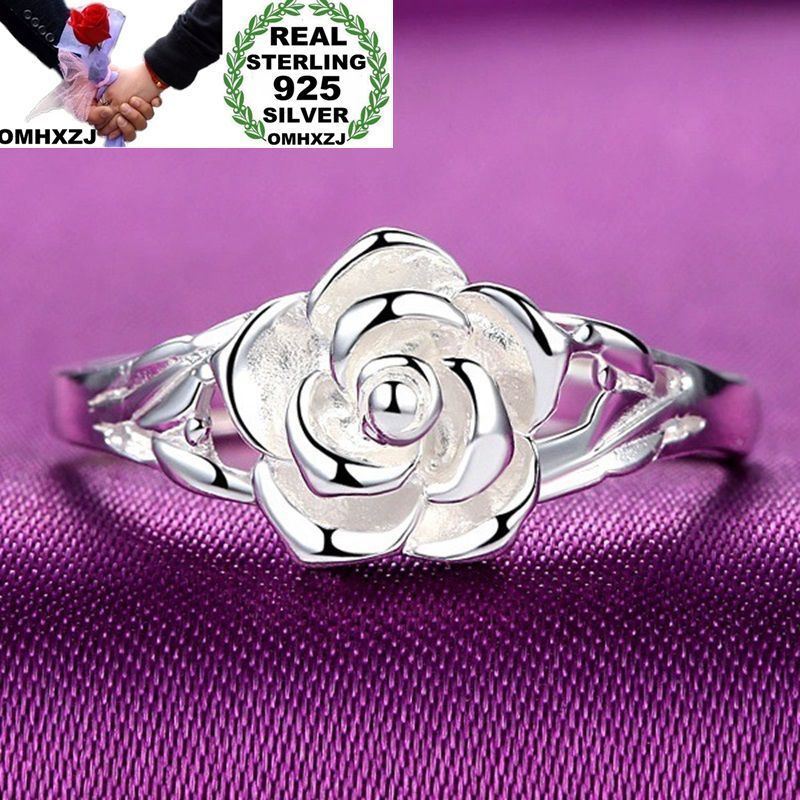 

OMHXZJ Wholesale European Cluster Rings Fashion Woman Girl Party Wedding Gift Silver Rose S925 Sterling Silver Ring RR289