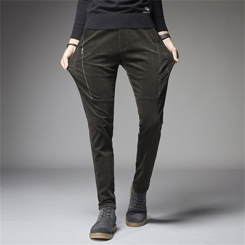 

Free Shipping 2019 Men's Fall Winter Corduroy Casual Pants Slim Youth Multicolor Pants, Black
