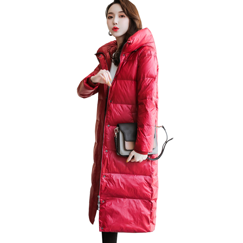 

XL autumn winter Women Plus size Fashion 90% White duck down Down jacket hoodie long warm Jackets Female winter coat clothes, Black