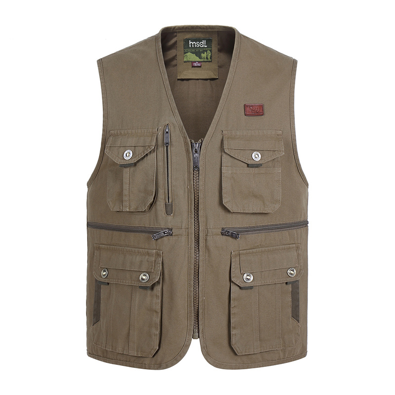 

Summer Multi Pocket Vest for Men Spring Autumn Male Casual Photographer Travel Sleeveless Jacket Tool Waistcoat with Many Pocket, Army green