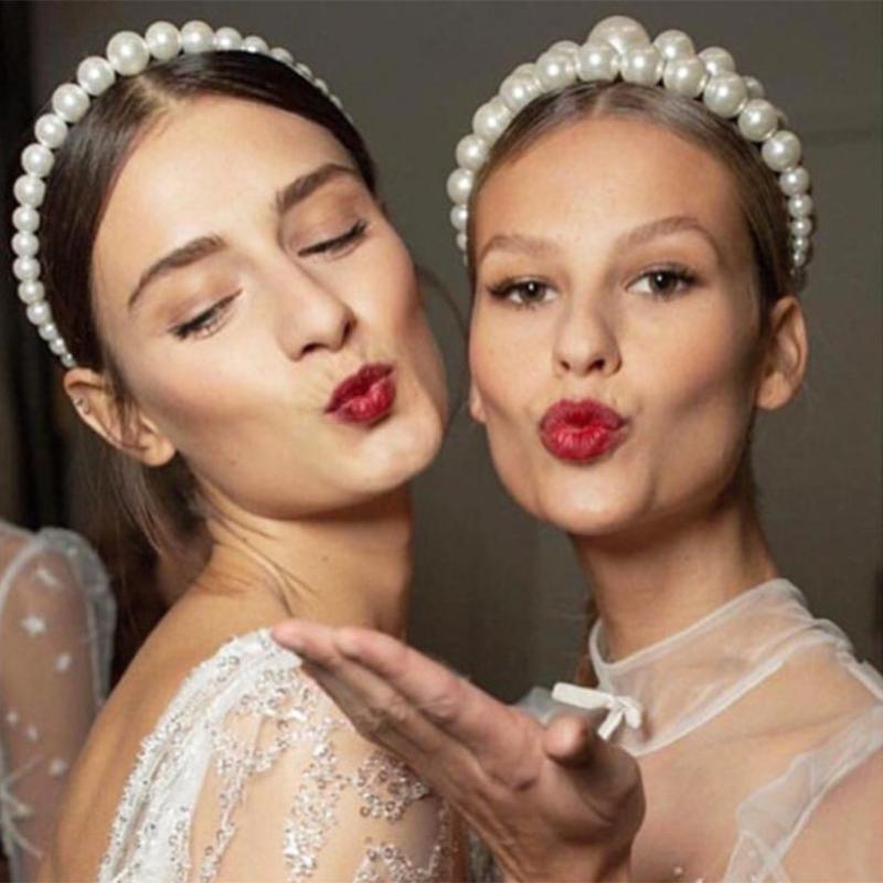 

2020 Big Pearls Hairbands Elegant Headband Women Headwear Cute Bear Ear Hair Hoop Bezel for Girls Hair Accessories