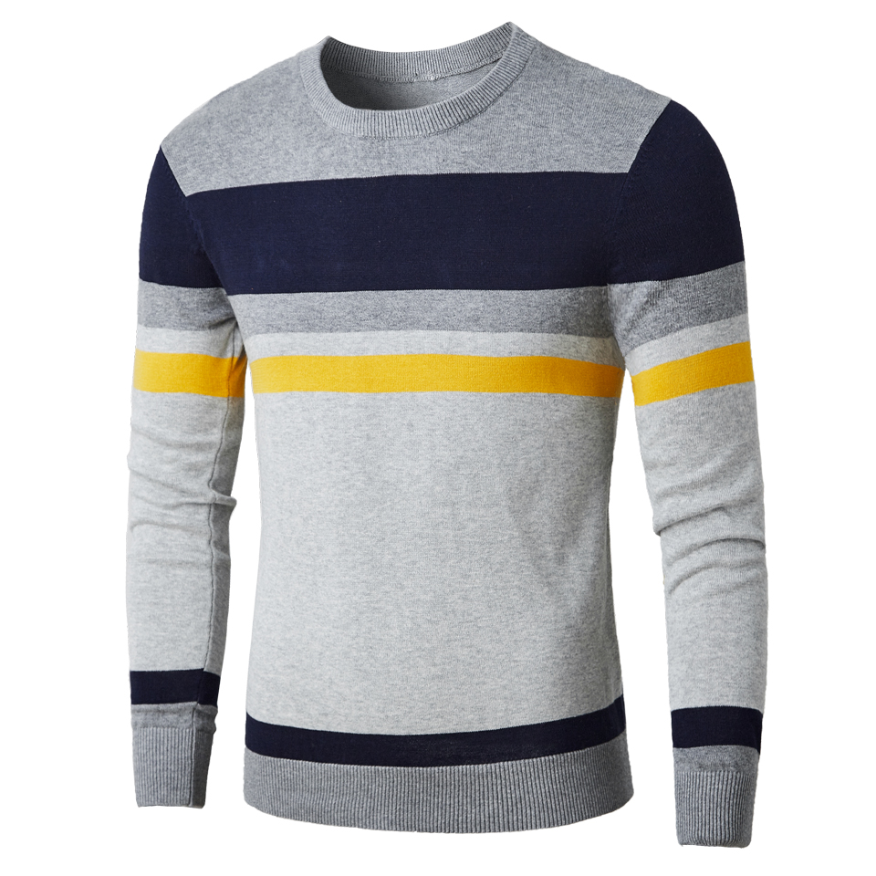 

Men Brand Nice Men O-Neck Warm 111% Cotton Knit Men's Sweaters Pullovers Coat Autumn Fashion Casual Striped Cotton Sweater, 1701 blue