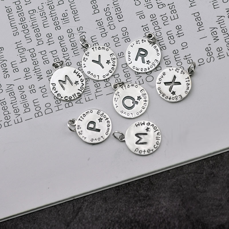 

(No Chain) 1pc 100% Authentic 925 Sterling silver Personality Letters /character DIsc Coin Pendant Gift FINE Jewelry TLx412