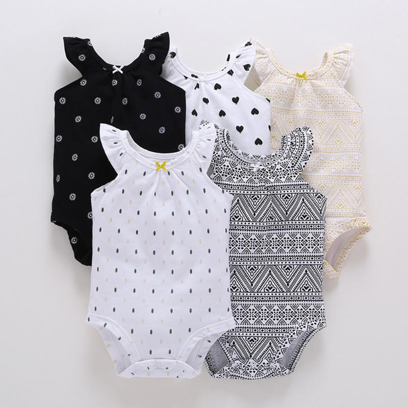 

5pcs Baby Girl Clothes Summer Sunsuit Infants Rompers Cartoon Print Outfits, As pic