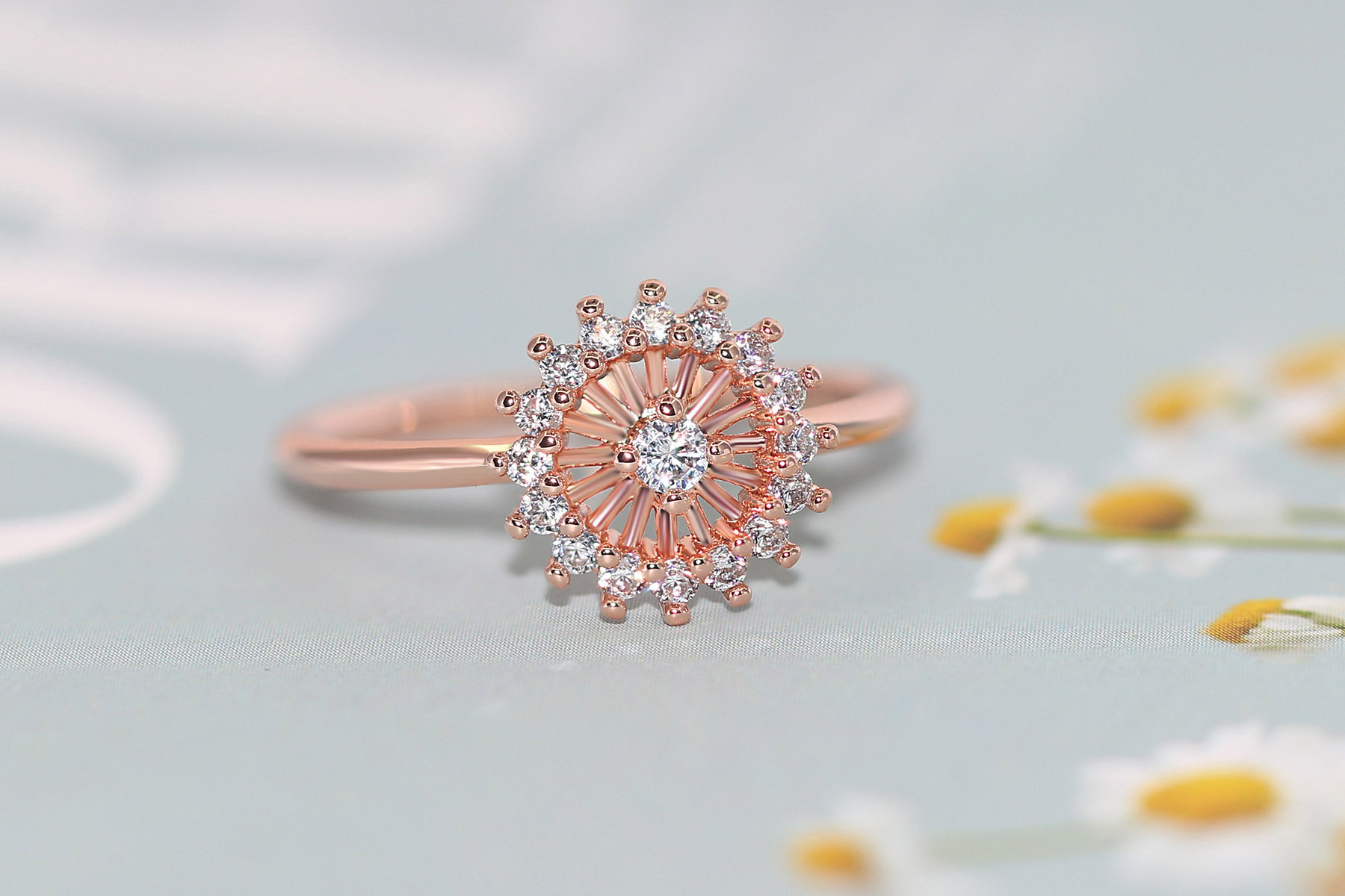 

Wedding Rings Little For Women Delicate Crystal Sun Flower Ring Micro Inlay Zircon 3 Color Party Gift Fashion Jewelry