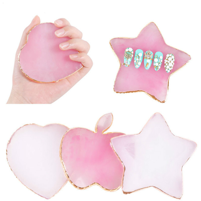 

Pink/White False Nail Tips Display Holder Apple/Heart/Star Design Gold Edge Painting Color Palette Board DIY Manicure Tools