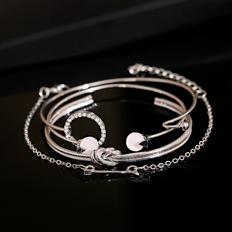 

4PCs Classic Silver Gold Multilayer Chain Bracelet Set For Women Charm Boho Adjustable Chain Bangles Fashion Jewelry