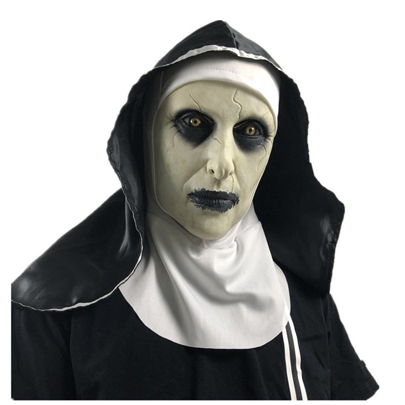 

The Nun Latex Mask with Headscarf Crucifix Terror Face Masks Scary Cosplay Thriller Antifaz Para Fiesta Horror Mascara Cross Halloween Mask