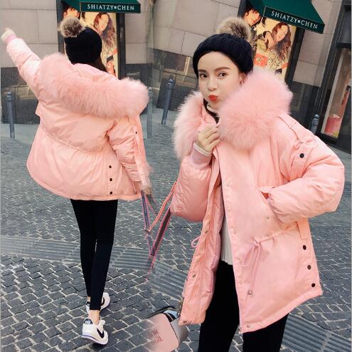 

Women Parkas Lady Casual Warm Coat Winter Jackets Big Fur Collar Hats Down Coat Oversize Female Coats FR3003, Black