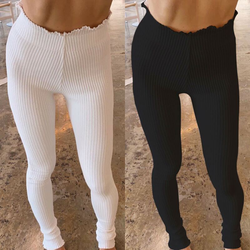 

Women High Waist Casual Skinny Leggings Pants Stretch Slim Pencil Trousers Lady Fashion YOGA Sports Long Pants, Black