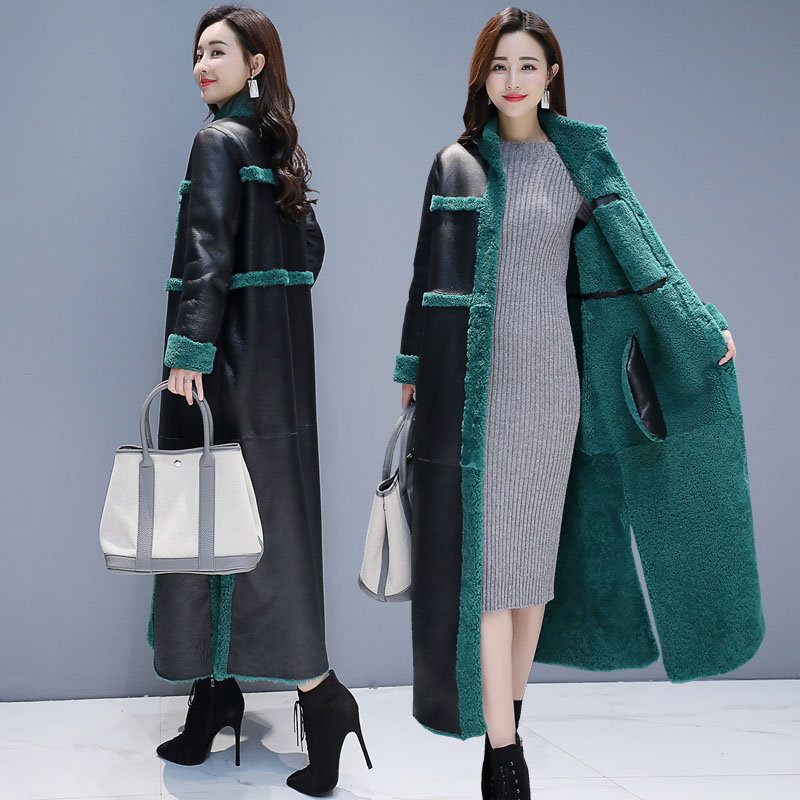 

Sheep Shearling Faux fur Coats 2019 X- Long Warm Women's Fur Coat Female Plus size Winter Jacket Women Real Wool Overcoat New, Photo color