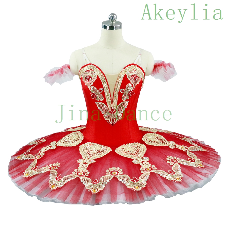 

Adult red gold professional ballet tutu pancake ballerina stage pancake custome for girls Ballet performance custome competition dress