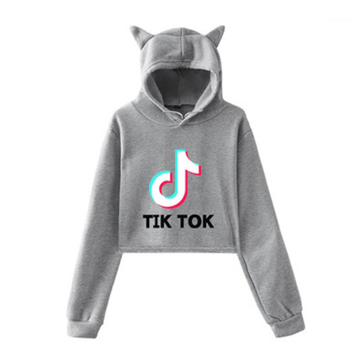 

Women's Hoodies & Sweatshirts Tik Tok Note Letter Printing Loose Large Size Cat Ears With Caps Umbilical Sweater Women 2XL1, Black