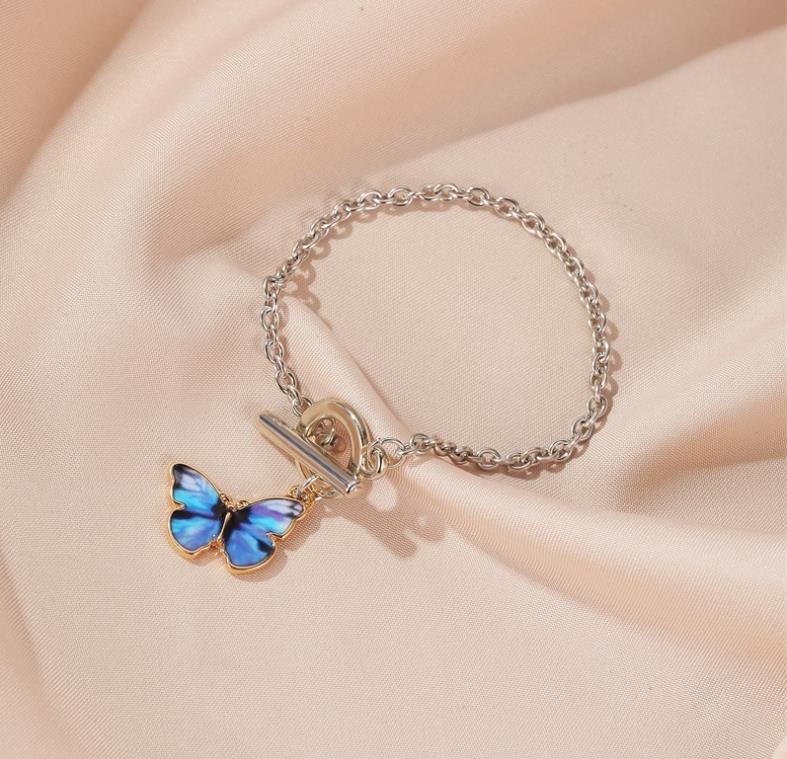 

2020 New Blue Butterfly Chain Bracelet Girls Alloy Butterfly Bangle Bracelet Fashion Jewelry for Women