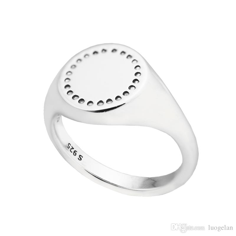 

Compatible with Pandora jewelry ring silver Circle Signet rings 100% 925 sterling silver jewelry wholesale DIY For Women