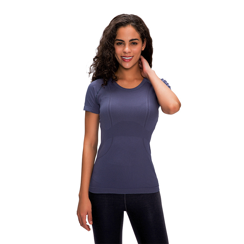 

Melillette Women's Short sleeve Yoga top crewneck slim sports shirt quick dry running tank fashion Breathable T-shirt outdoor fitness clothing, Lilac grey