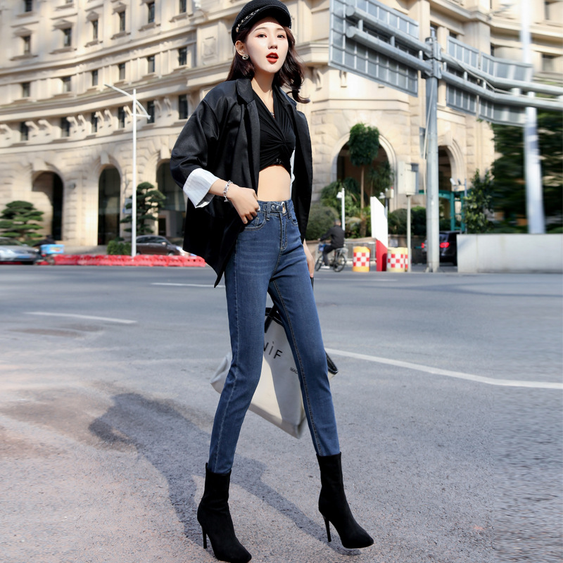 

Black jeans women's spring 2020 new Korean style versatile high elastic high waist slim nine point small leg pencil pants, Grey