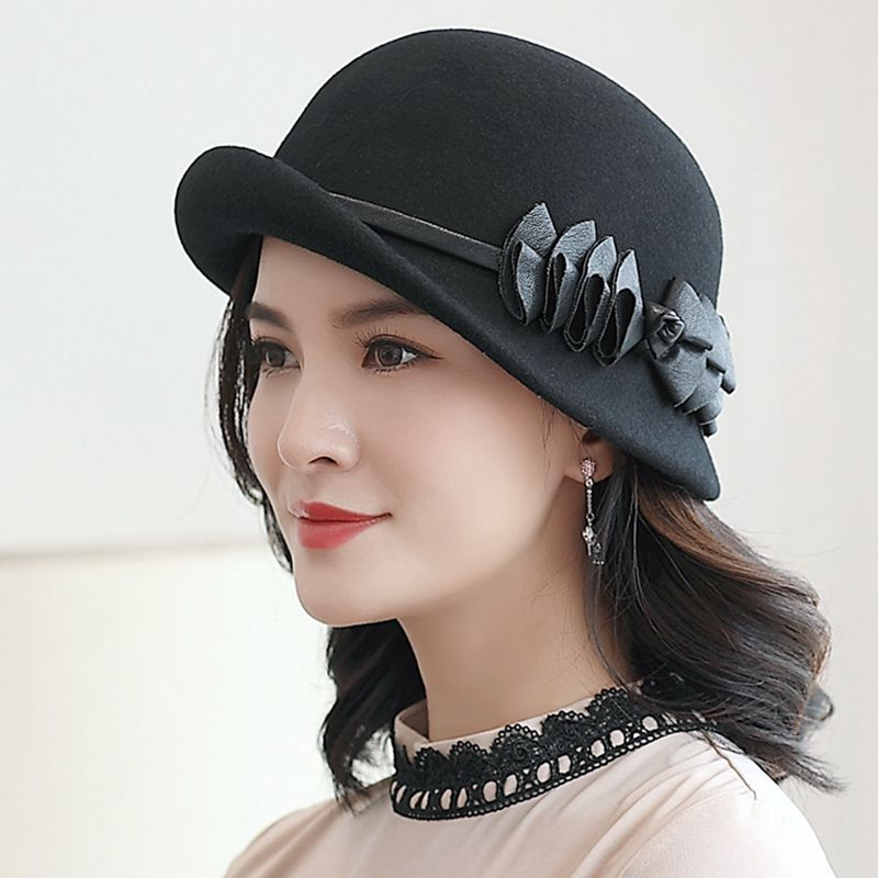 

Beckyruiwu Lady Autumn And Winter Chic Irregular Brim Fedora Hats Woman Party Formal Top Grade 100% Wool Felt Hat, Black