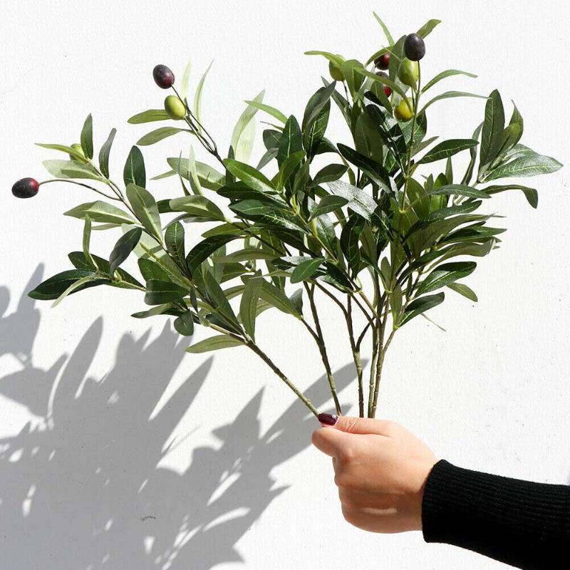 

Green Artificial Plant Olive Branch with Olive Artificial Flowers Wedding Party Table Decoration Home Decor 36cm, Milky white