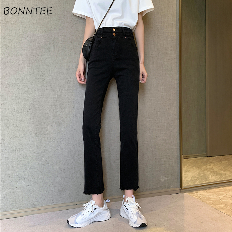 

Skinny Jeans Women Basic Black Summer Stylish BF Style Solid Womens Straight Trousers Daily Casual High Waist Popular Teens Chic