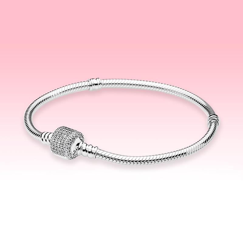 

CZ diamond Barrel shaped Clasps BRACELET 925 Sterling Silver Jewelry for Pandora Sparkling Pavé Clasp Snake Chain Bracelet with Original box