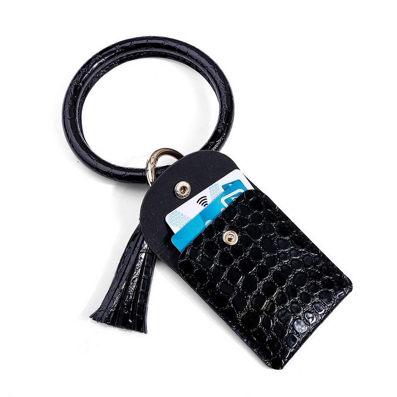 

2020 Imitation Alligator Print Faux Leather Bag Colorful Alligator Print Leather Tassel Card Bag Wallet Key Ring Purse for Woman