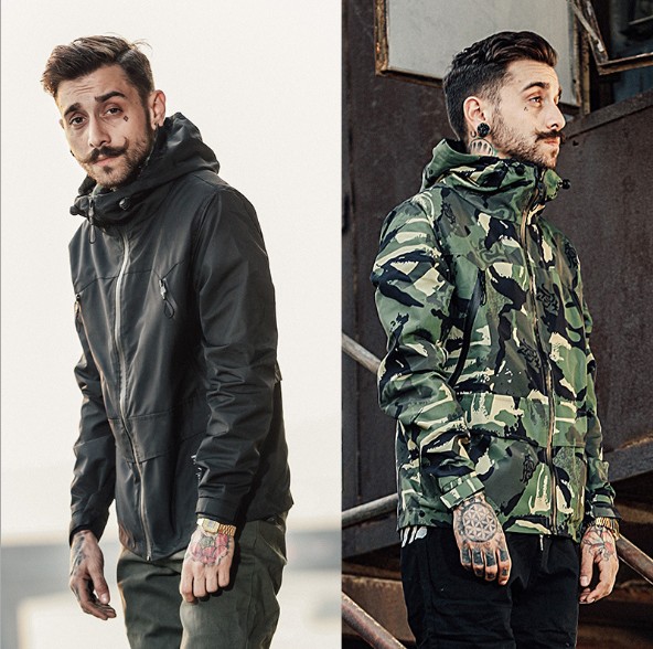 

mens hooded windbreaker streer style skateboard camouflage casual jacket with 2 colors asian size m-2xl ing, Black;brown