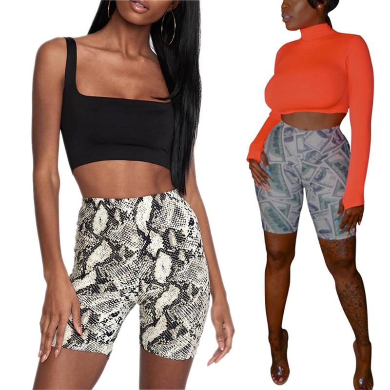 

Women Summer 2020 Dollars or Snakeskin Printed Gym Yoga Shorts Running Push up Slim Elastic High Waist Workout Femme Streetwear