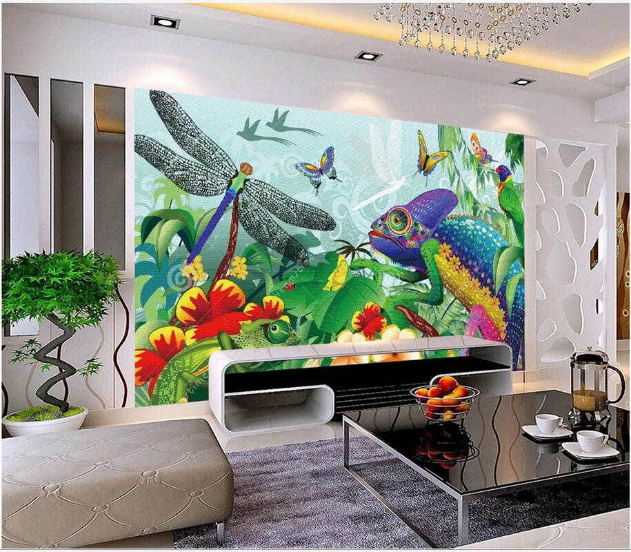 

3d wallpaper custom photo mural Lizard butterfly flower bush decorative picture cartoon home decor wall wallpaper for walls 3 d living room, Non woven