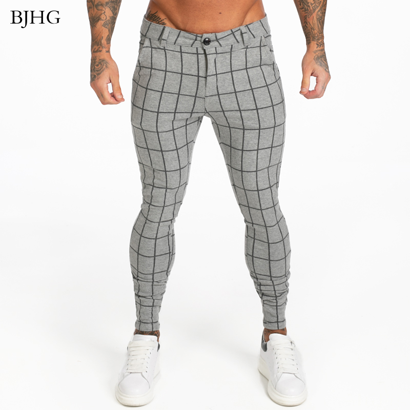 

BJHG Mens Chinos Pants Grey Plaid 2020 Skinny Fit High Waist Skinny Pants Elastic Waist Stretchy Chinos Trousers