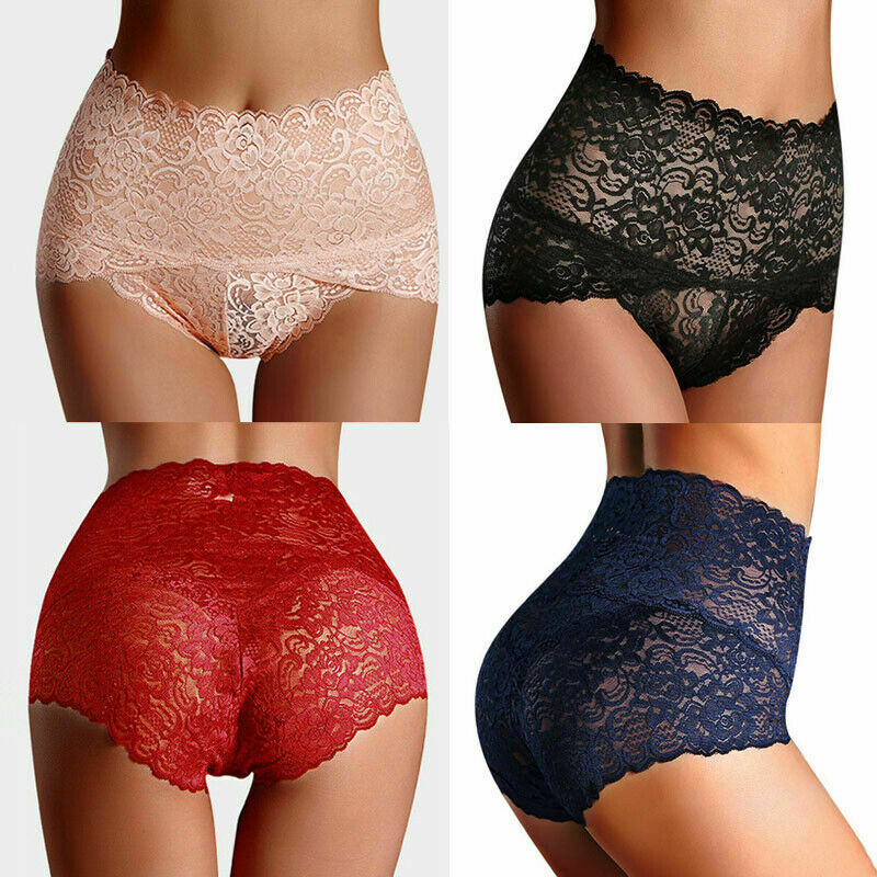 

Women Sexy Lingerie Lace Floral Brief Panties Thong High Waist Knicker Underwear, Black