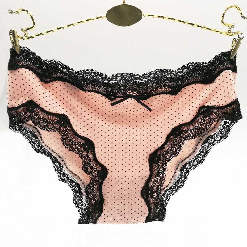 

1 Pieces Dot Cure Lace Briefs Underwear Woman Striped Lingerie Low Waist Cotton White Pink New Good Quality Soft Female Panties