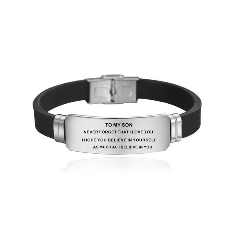 

To my son love mom bracelet English initial Stainless steel ID Tag bracelets wristband bangle cuff fashion jewelry will and sandy gift