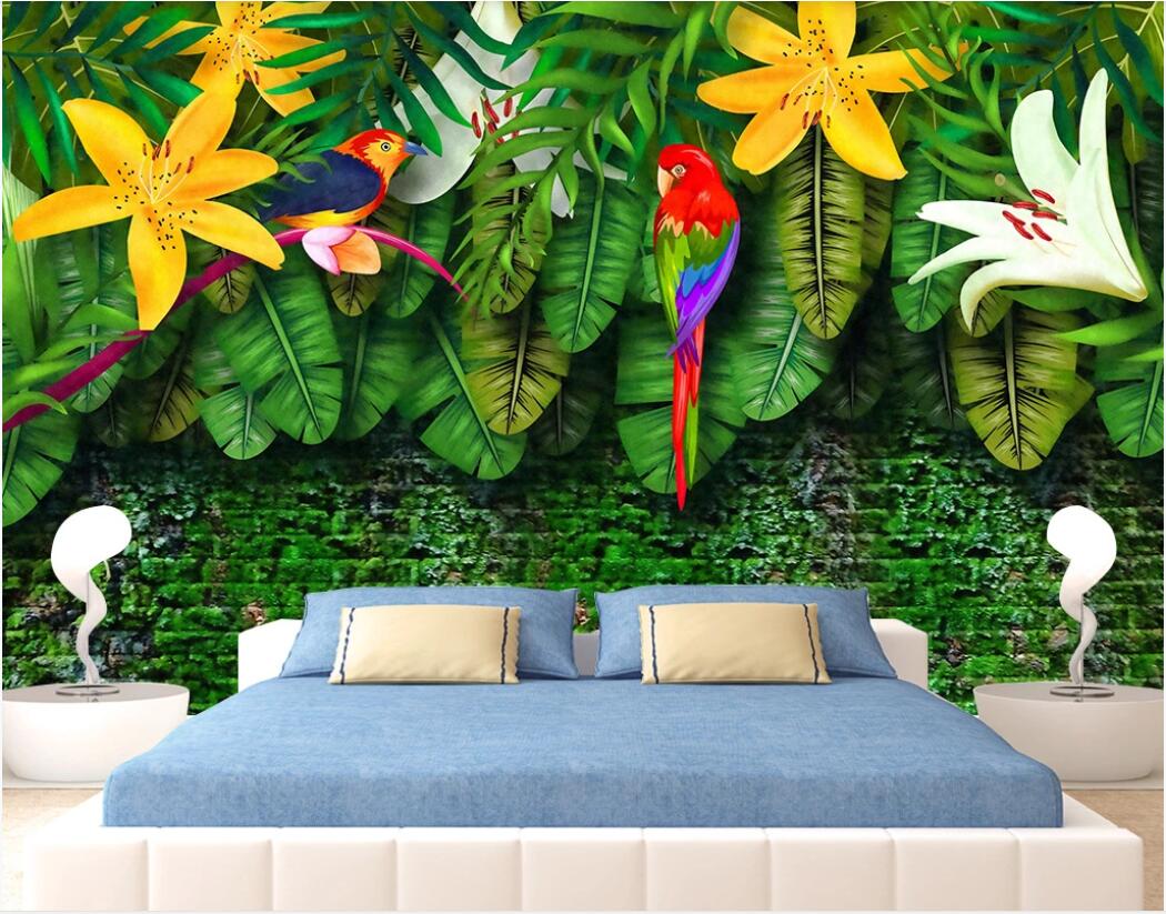 

3d room wallpaper custom photo mural Modern Hand-painted European - style tropical rain forest murals of southeast wallpaper for walls 3 d, Non-woven fabric