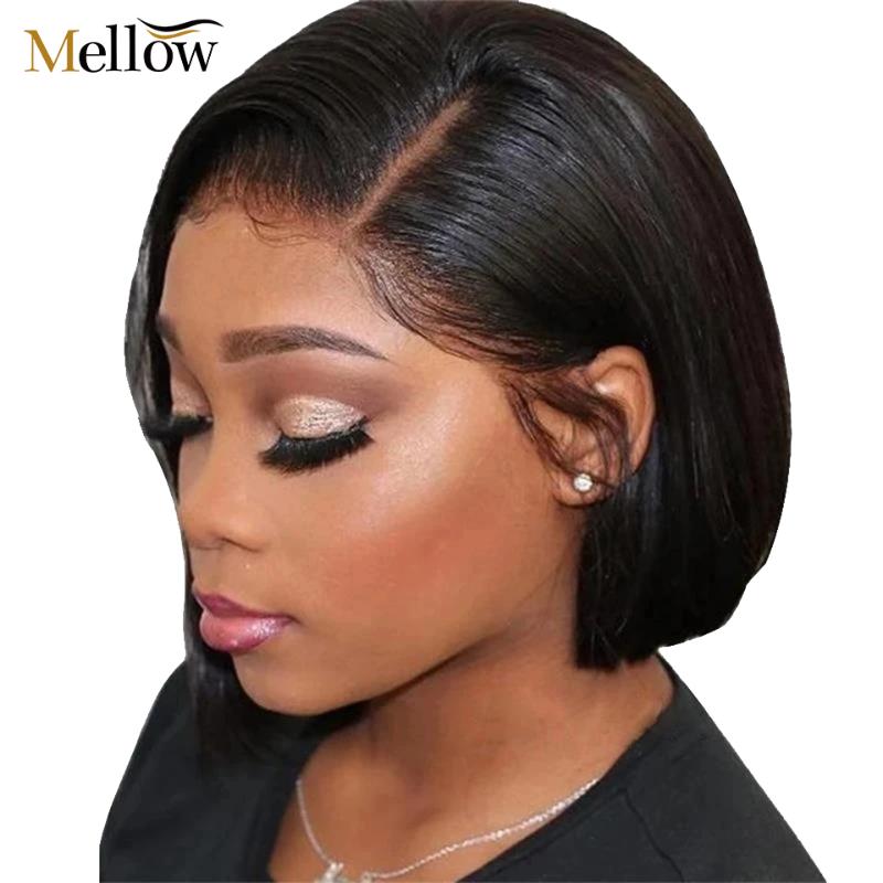 

Bob Lace Front Wigs Brazilian Straight wig Preplucked 13x4 lace front human hair wigs Blunt Cut short wig Remy Mellow, As pic