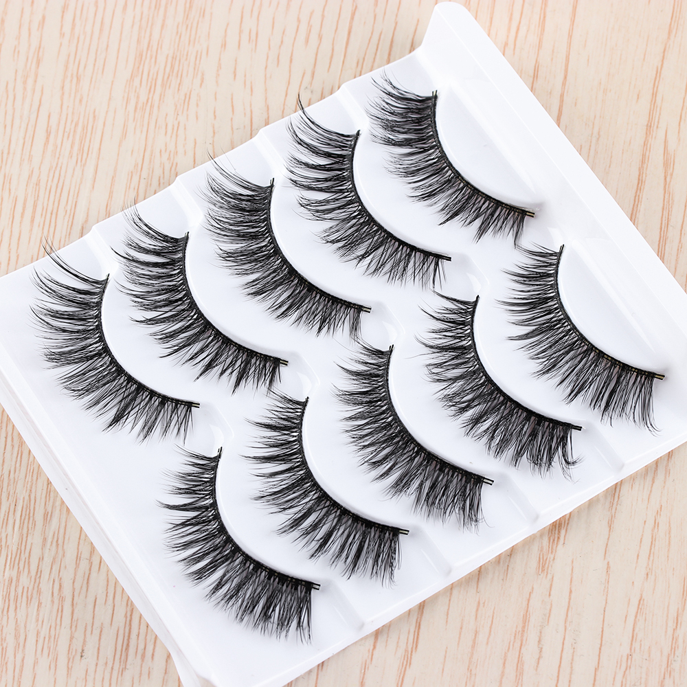 

5 Pairs Handmade 3D Faux Mink Hair Natural Thick Cross Eye Lashes Soft Hair Wispy Volume Extension Tools