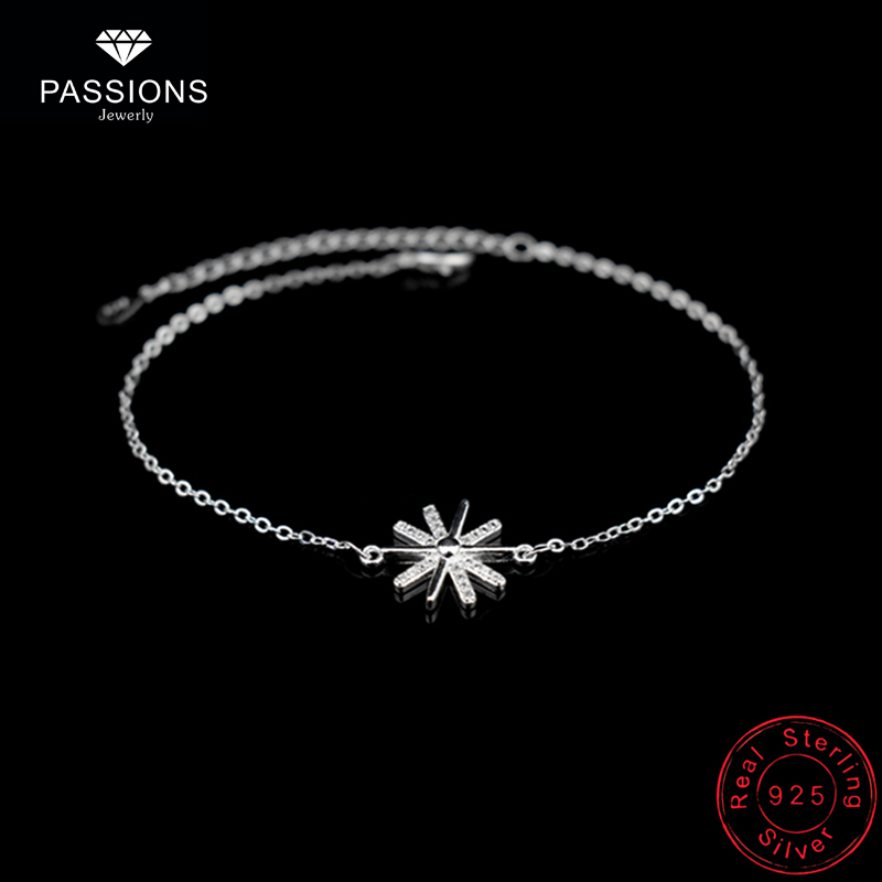 

New Fashion 925 Sterling Silver Chain Sunflower Pendant Anklets CZ Sun Flower Charm Anklet Foot Chain For Women Bracelet Gift