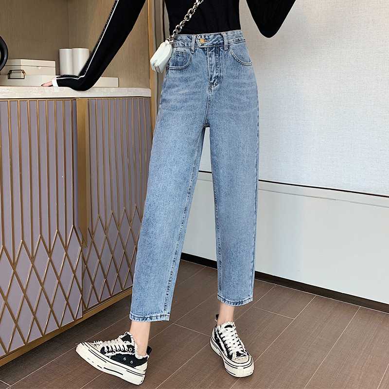 

Women' Jeans Korean Loose Retro Wild High Waist Straight Wide Leg Cropped Harem Pants, Gray