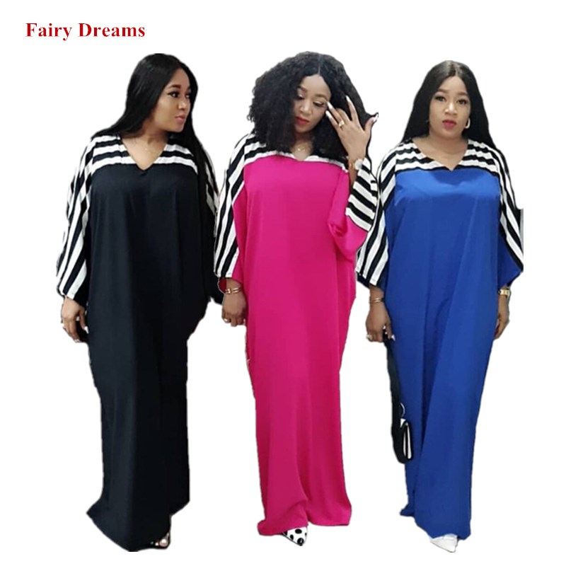 Robes Maxi africaines femmes printemps été automne dames longue robe Hijab rayé grande taille vêtements africains en vrac rêves de fées
