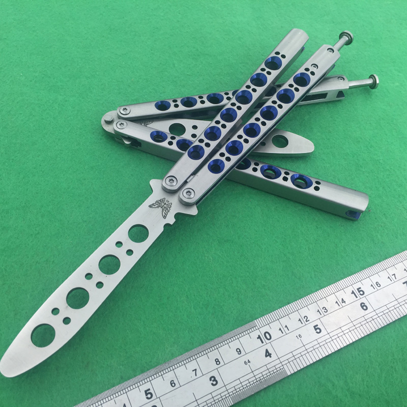 

The one Optional Benchmade style Blue hole handle Butterfly tactical folding Tanto trainer blade Not sharp EDC BM42 bm47 Live Training knife