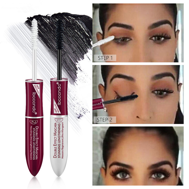 

Brand 2 IN 1 Black 4D Silk Fiber Lash Mascara Waterproof Volume Double Lengthening Curling Eye Base Mascara, Picture color